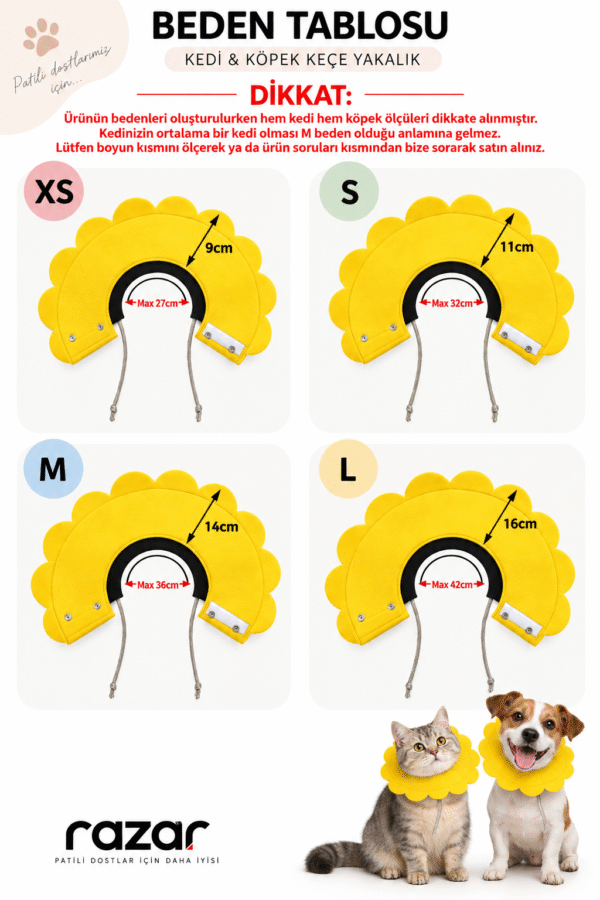 Keçe Kedi & Köpek Yakalığı / Elizabet / Papatya Yakalık / Sarı